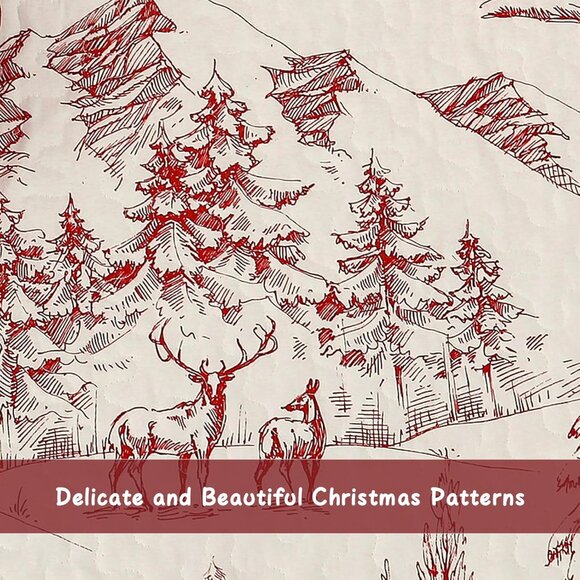 Christmas Quilt Set Queen Size, Red Hand-Painted Imagery Bedspread Coverlet Set - Picture 5 of 7